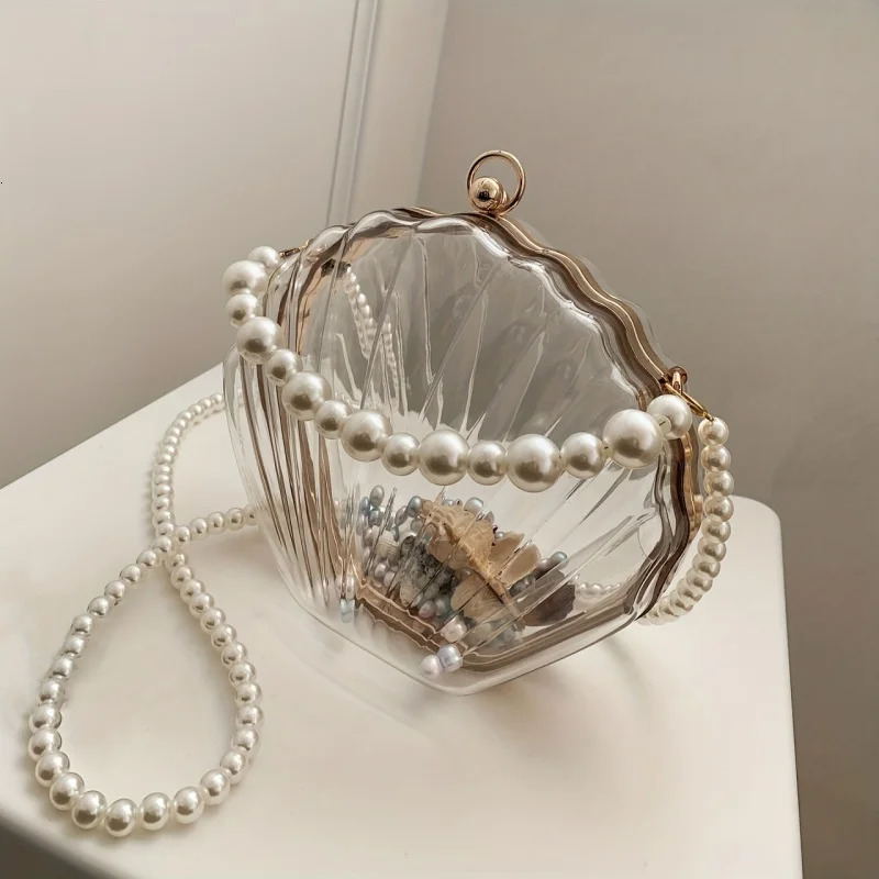 Clear Acrylic Shell Shaped Bag Trendy Chain Crossbody Bag Womens Niche Novelty Purse 250305