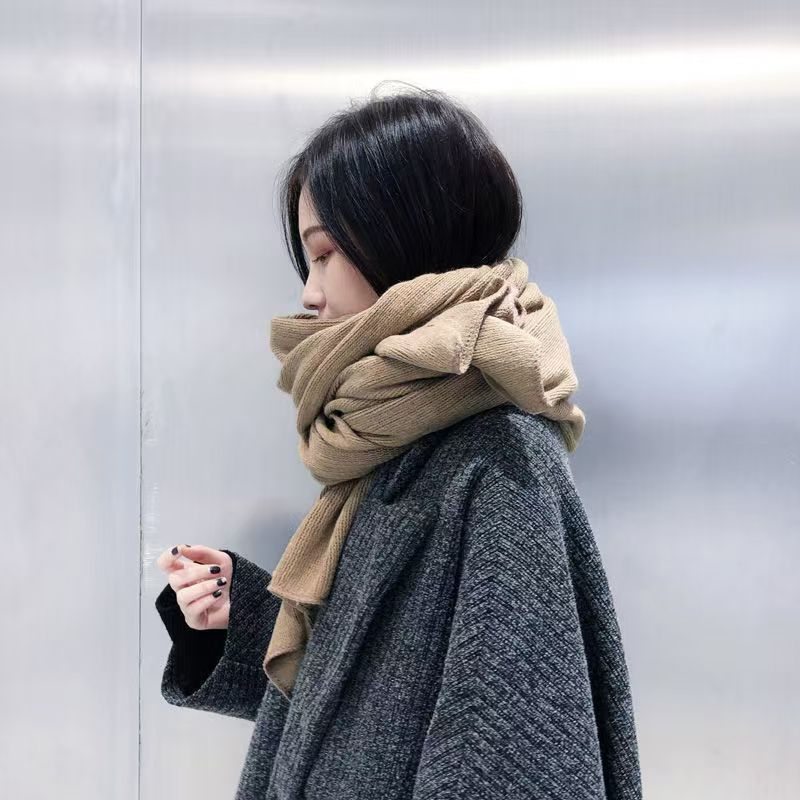K114 Korean version of pure color knitted wool net celebrity scarf women autumn and winter thick warm student scarf men's versatile shawl trend