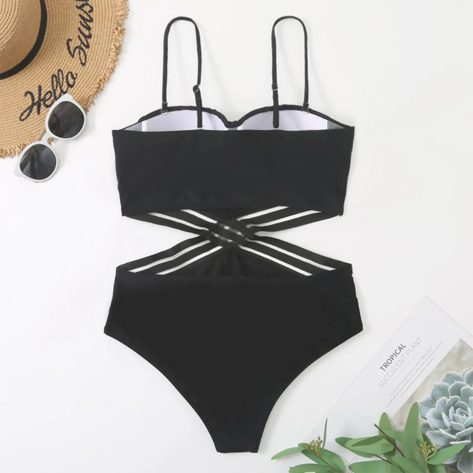 WomenS Fashion Solid Color Sexy Swimsuit High Waist Bikini With Chest Pad No Steel Support Bathing Suit Womens Sets 250311
