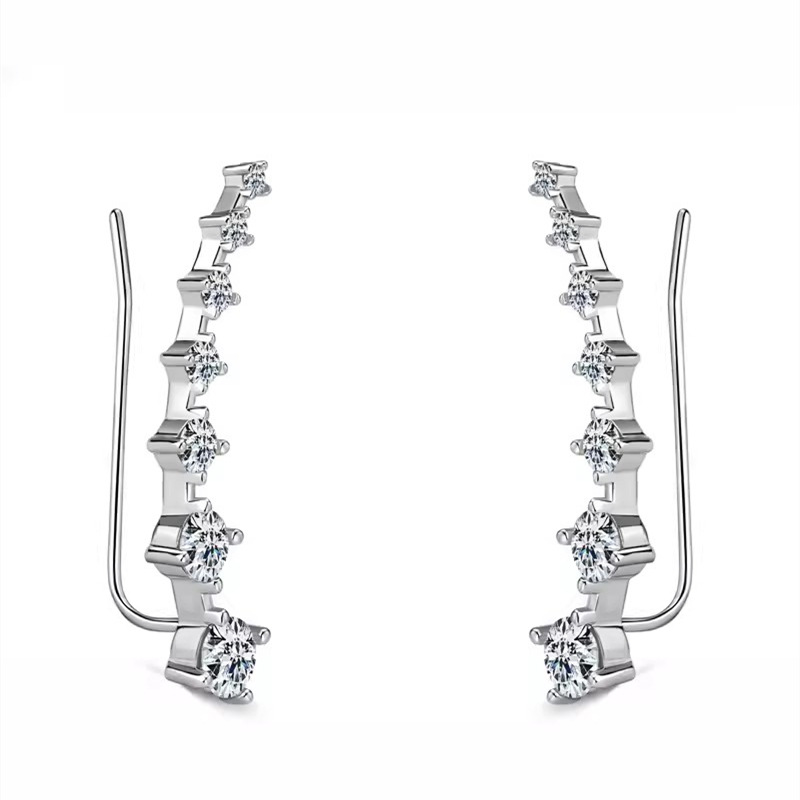 2025 Sweet Cute Clip Earrings Women Fashion Jewelry Soild 100% 925 Sterling Silver Line Lab White Moissanite Diamond Girls Party Stack Gem Earring For
