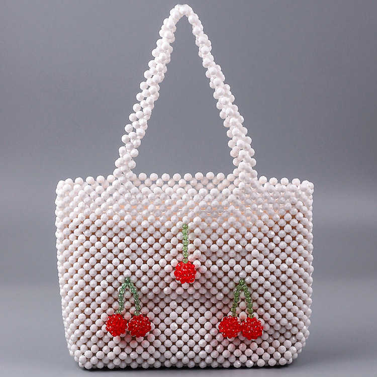 New White Wallet Acrylic Cherry Large Capacity Girl Style Diy Bead Handbag Fashion Trend Bag 250315