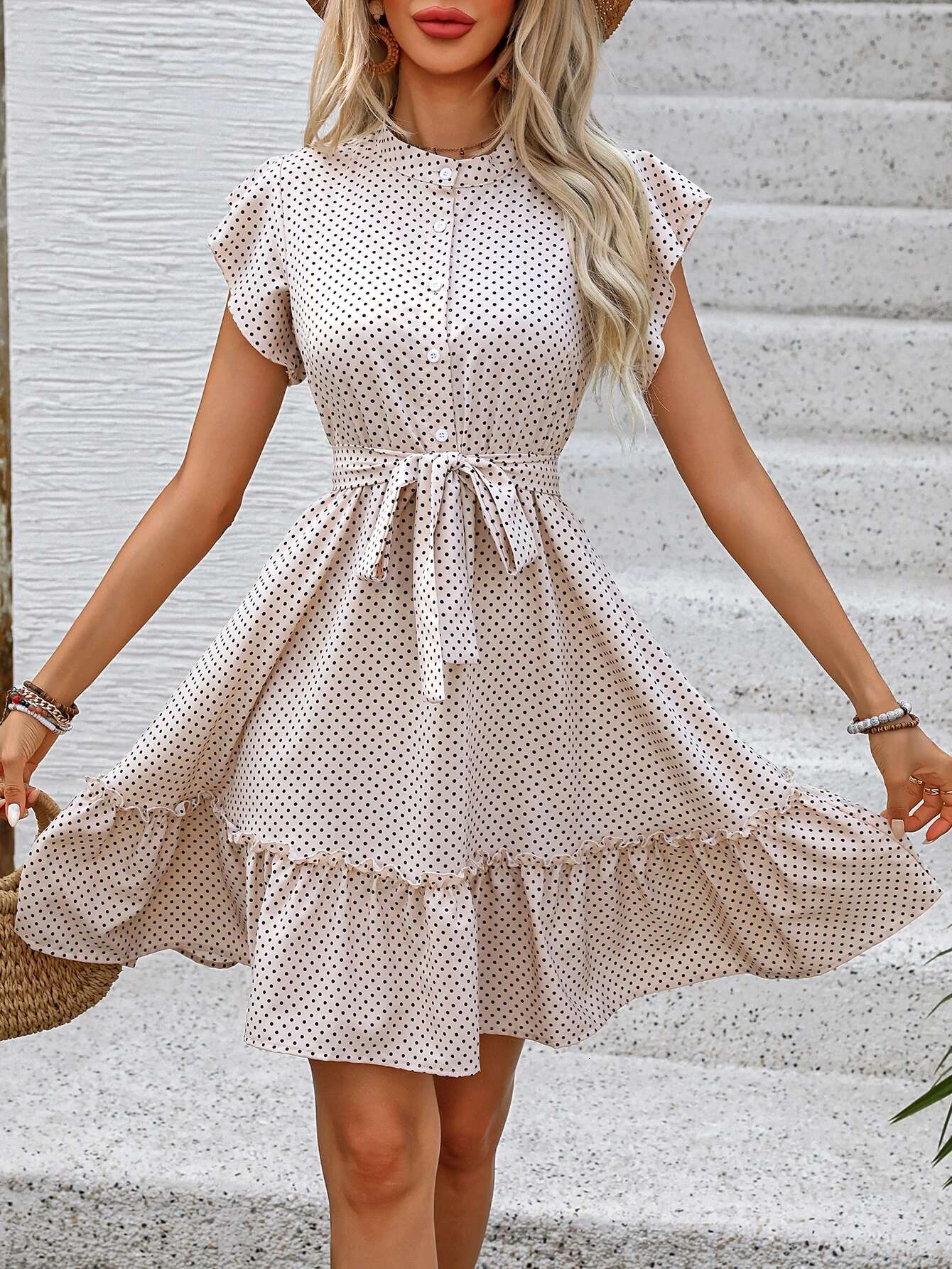 European American Women's Fashionable And Elegant Temperament, Ruffled Hem, Large Skirt, Waistband Dress