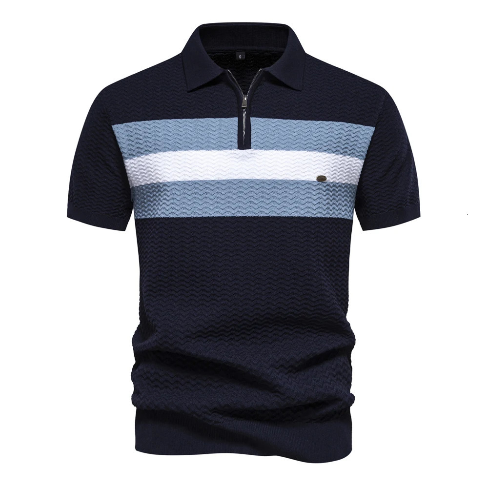 Summer Textured Ribbed Knit Polo Shirt for Men Short Sleeve Breathable and Cool Mens Shirts 250313