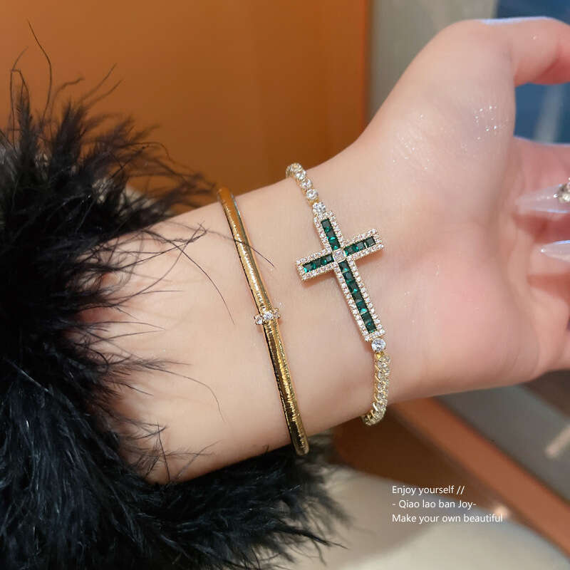 Designer Commute Ready Cross Zircon Charm Bracelet with Stretchy Band for Her