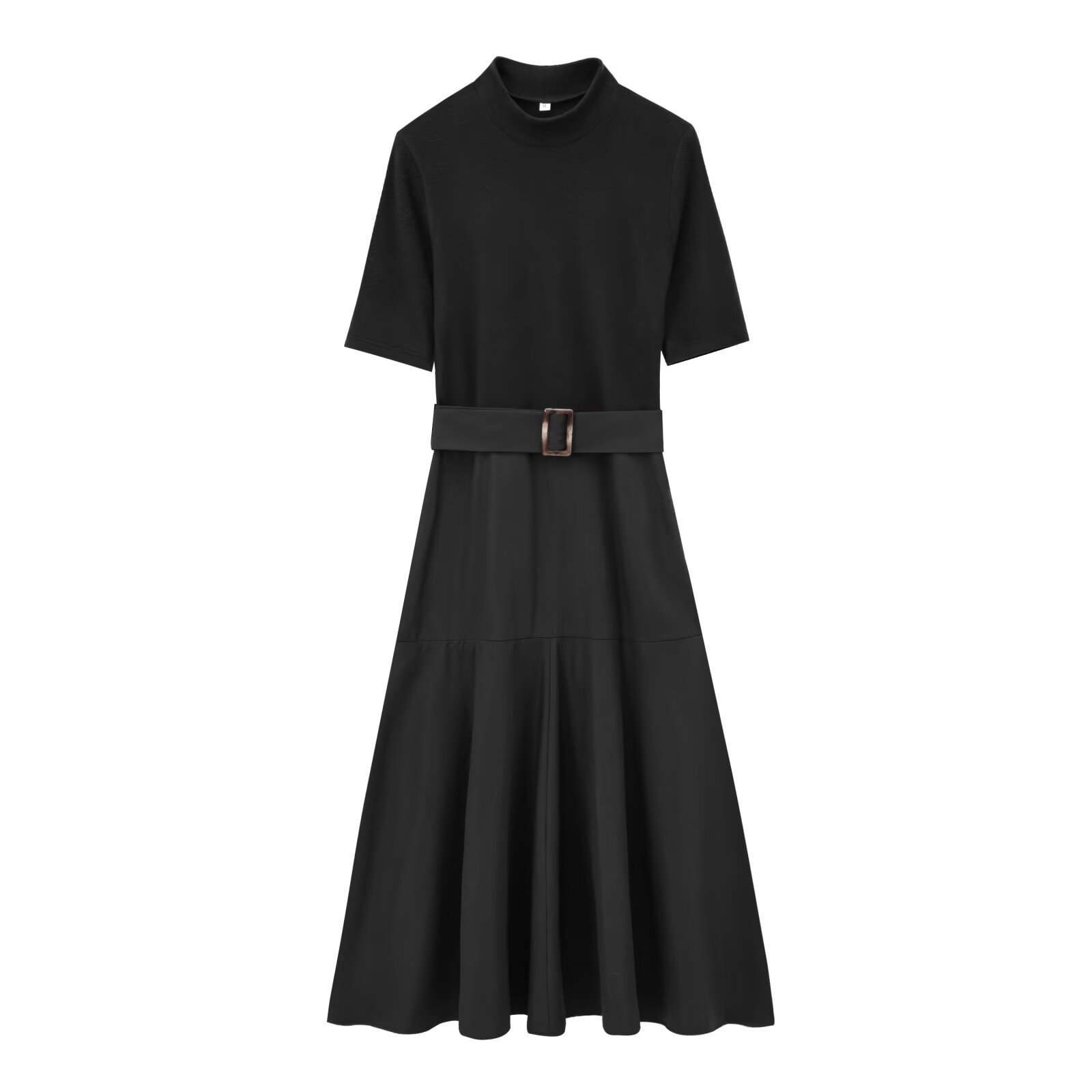GS985 Dress 2025 Spring European and American Temperament Half High Neck Short Sleeve Slim Fit A-line Midi Dress
