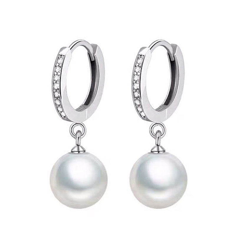 Elegant Design White Pearl Dangel Earrings for Women 18K Real Gold Silver Plated Crystal Clip On Earrings Diamond Dangle Earrings Wedding Jewelry Gift