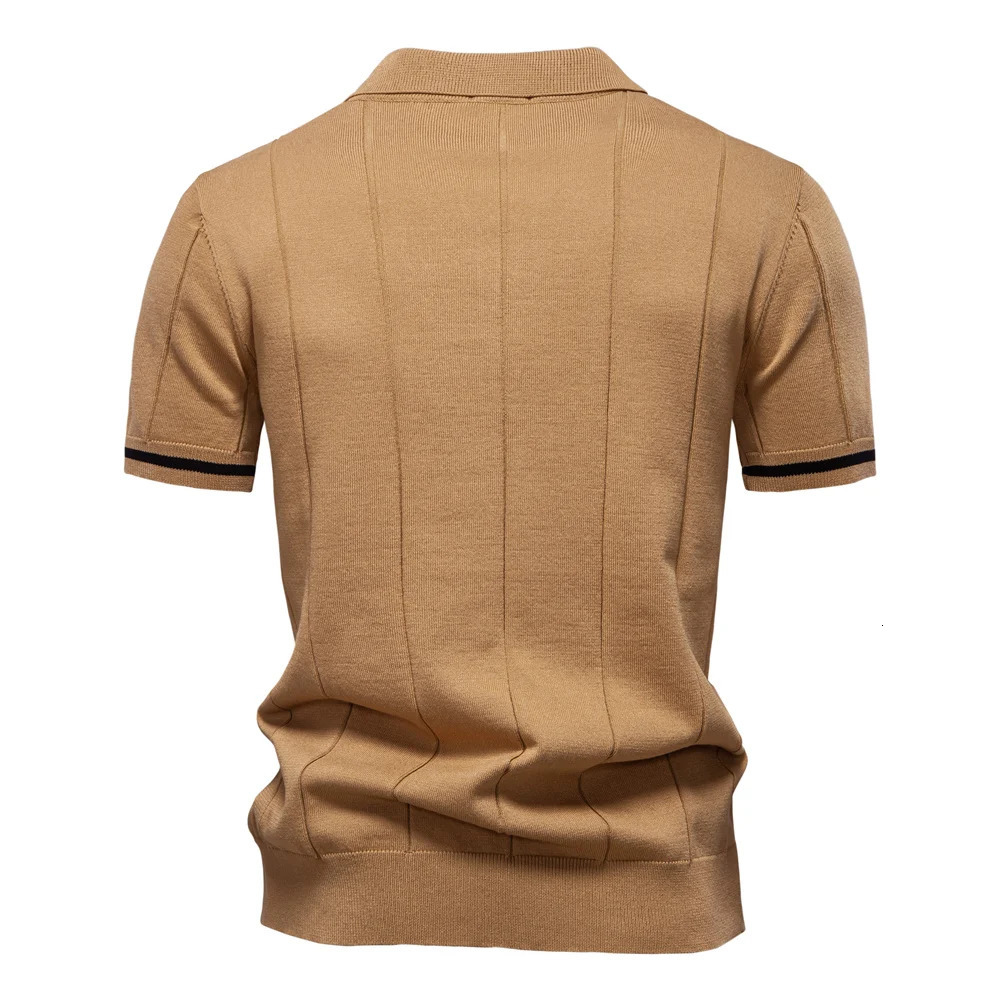 Summer Mens Knitted Cotton Polo Shirt Breathable and Elastic Collar n for Business Golf Social Activities 250313
