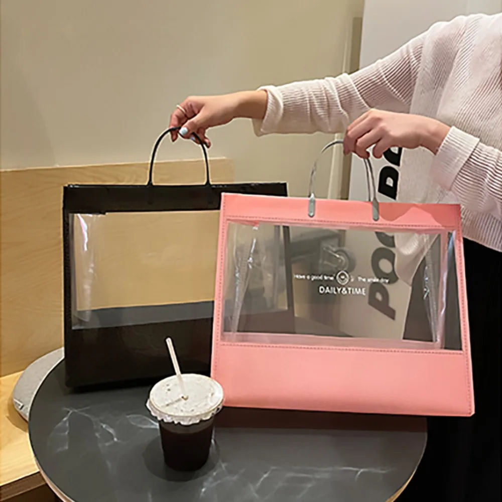 PVC Transparent Handbag Shoulder Bag Large Capacity Shopping Tote Bag Travel Beach Bag Waterproof Swimming Storage Bag Gift Bag R250312