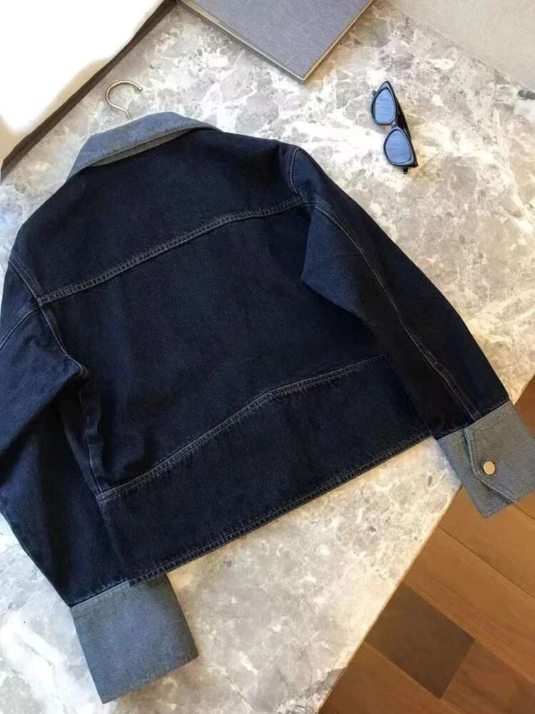 Retro Contrasting Color Laple Denim Jacket For Women Autumn New Loose Single-Breasted Coats Casual Versatile Short Top