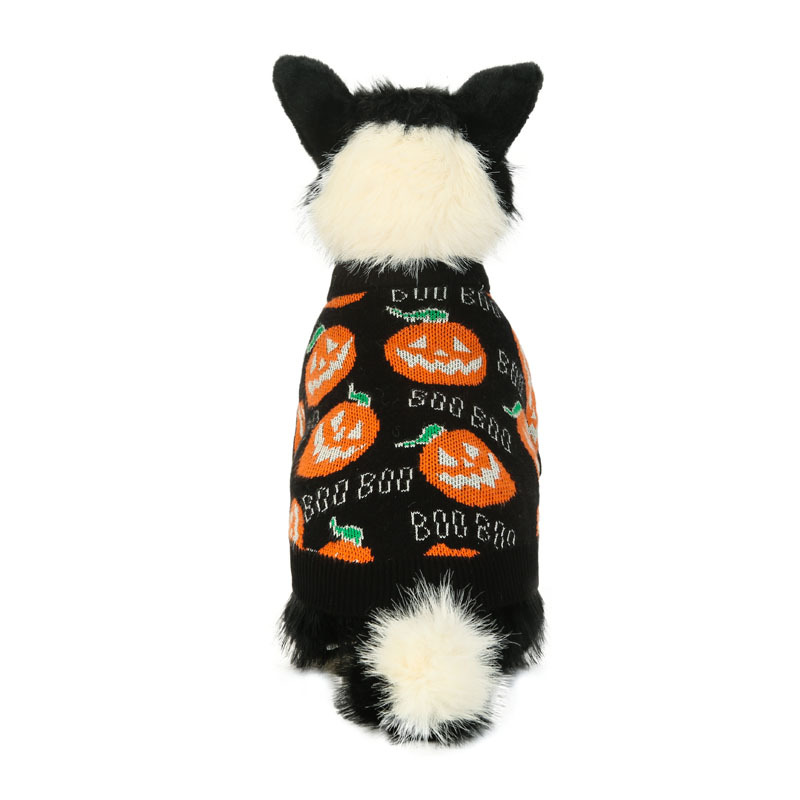 New Halloween pet clothes, puppy sweater, pumpkin shaped Halloween kitten black costume