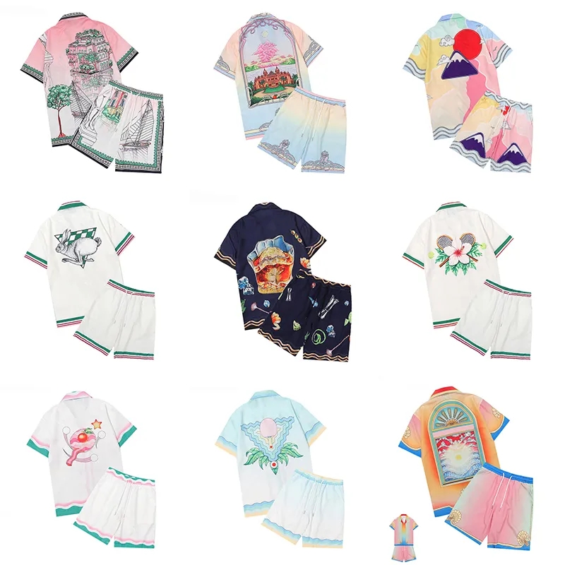 Designer Men T Shirt Set Summer Casual Print Lapel Shirt and Short Mens Womens Loose Fit Silk Shirt High Quality Tees Tour Tshirt China Size M-3XL