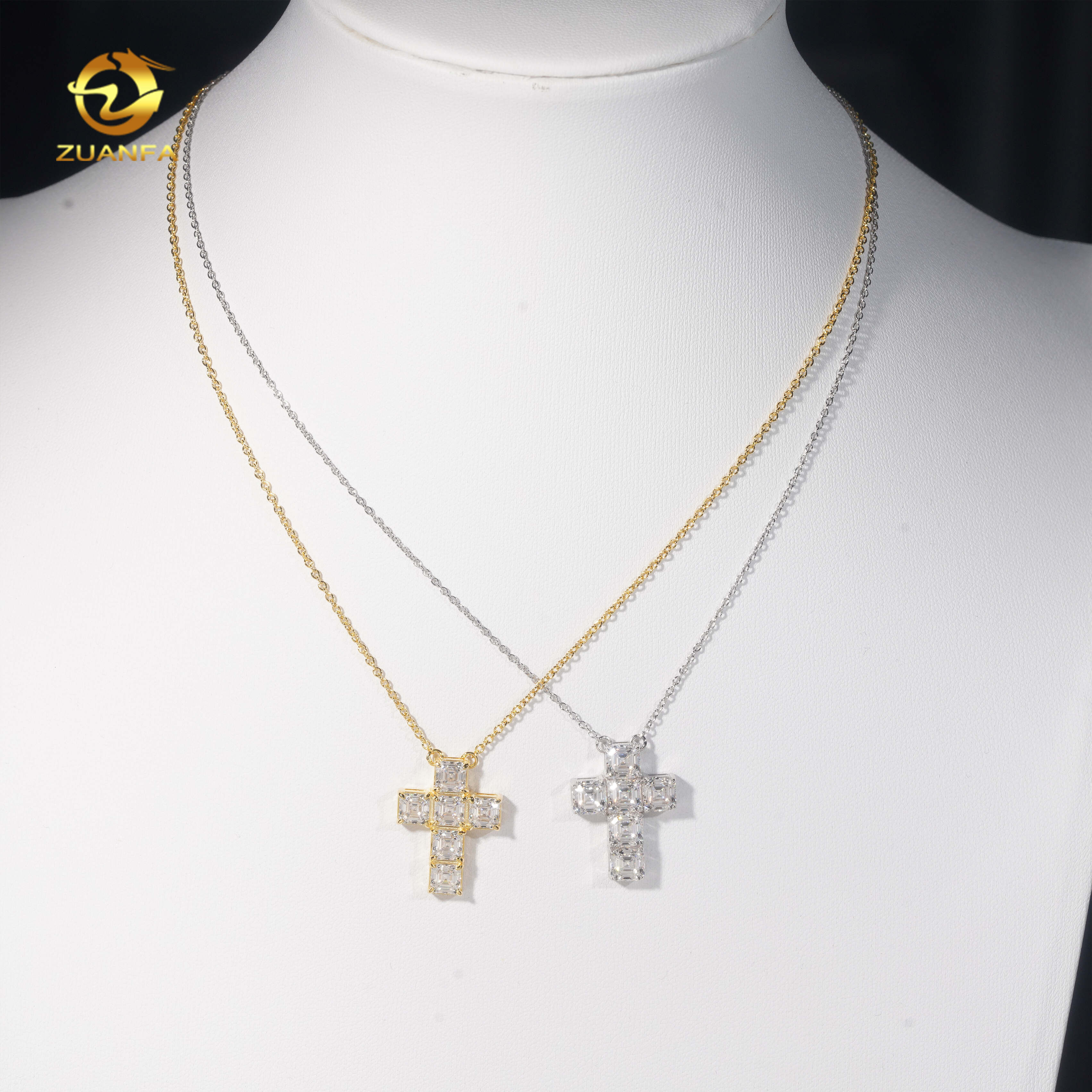 Luxury 925 Silver Asscher Cut Cross Pendant Necklace Unisex Moissanite Diamond Iced Out Hip Hop Women Necklace