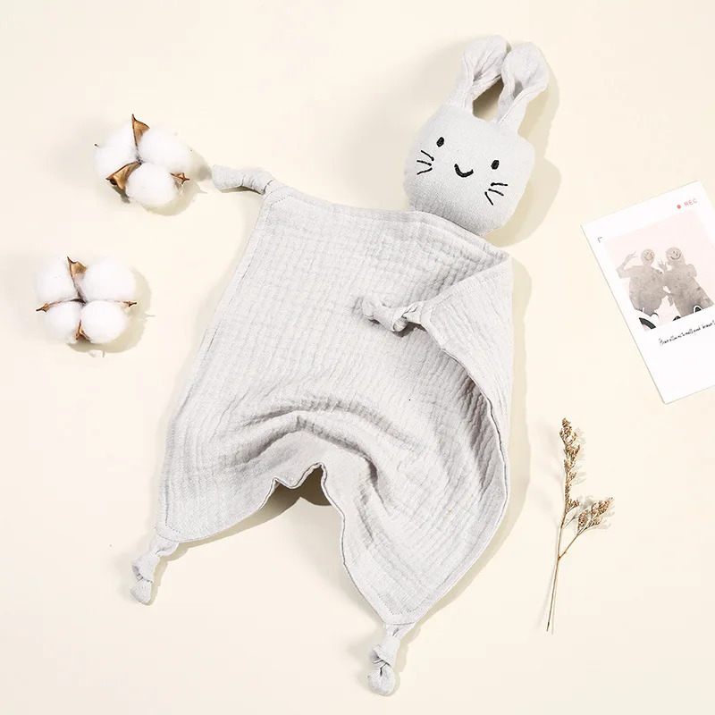 Baby Cotton Muslin Comforter Blanket Soft born Sleeping Dolls Cute Cat Kids Sleep Toy Soothe Appease Towel Bibs Saliva 250304