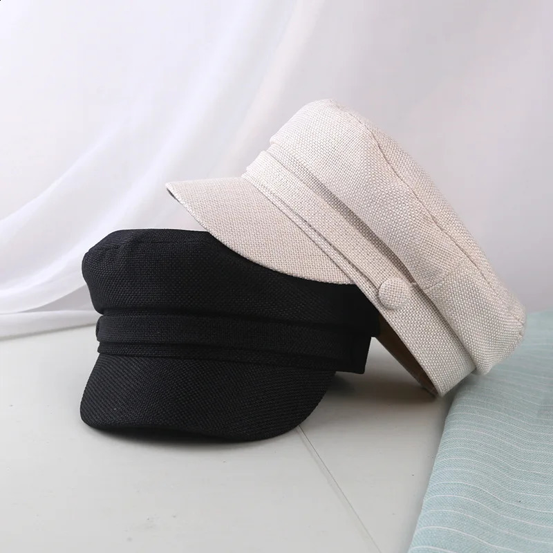 Beret Cap Woman Cotton Linen Sailor Captain Caps Retro Breton Flat Top sboy Fisherman Hat Unisex 250313