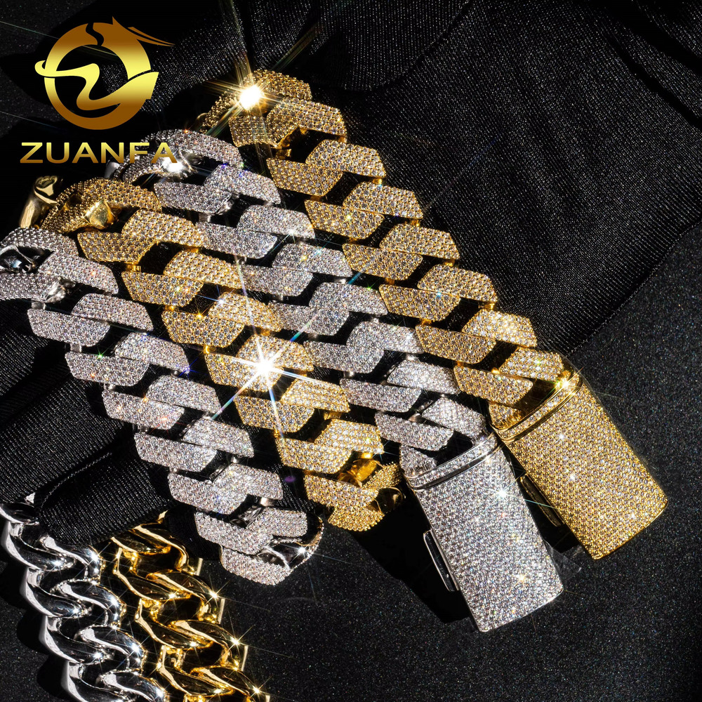Wholesale Hip Hop Lab Diamond Necklaces Bracelet Brass AAAAA moissanite Diamond Fashion Jewellery Iced Out Cuban Link Chain