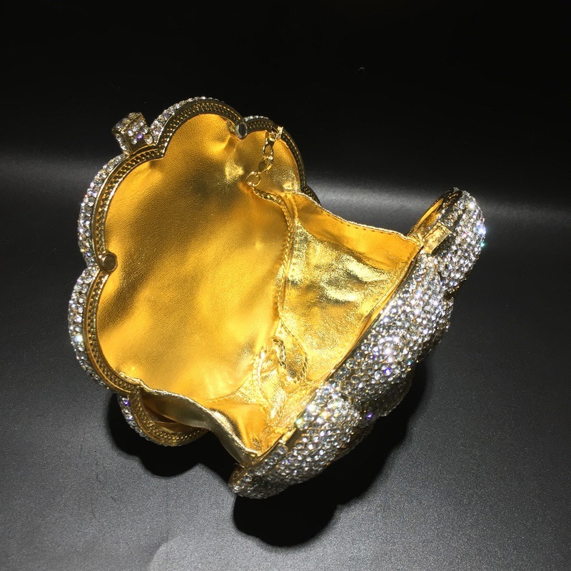 Bl106 Rose Water Hollow Metal Crystal Banquet Diamond Set Package, Women's Handbag Crystal Evening Bag Diamond Embellished Purse