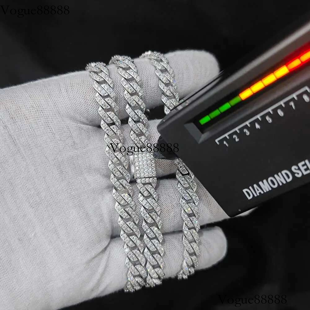 2025 Custom Hip Hop Full Moissanite Cuban Chain Necklace For Women 8mm All VVS Dia Sterg Sier Bg Iced Out Jewelry