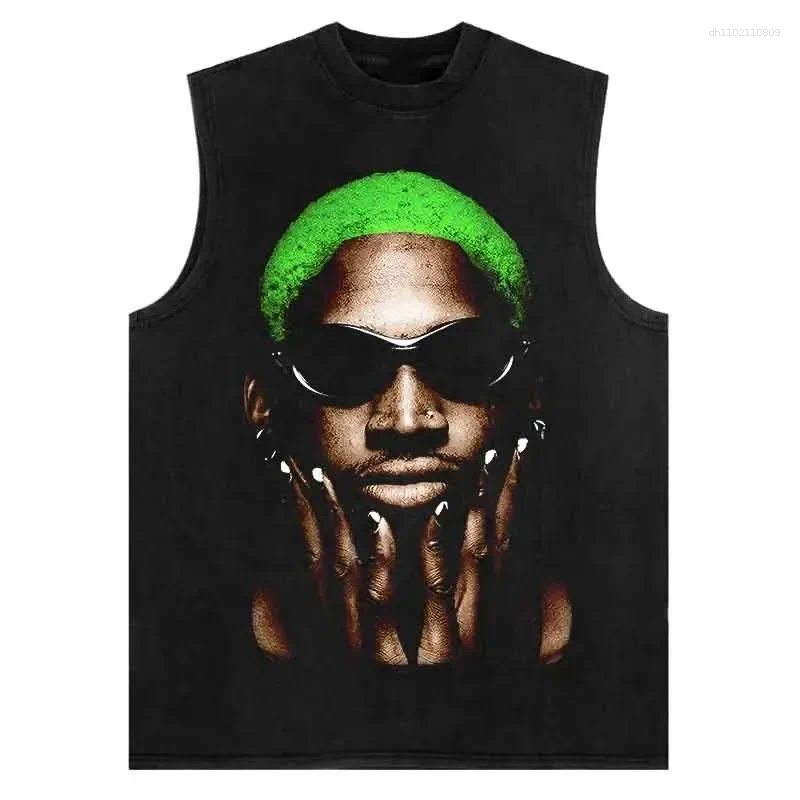 Men's T Shirts 2025 Summer Fashion Washable Sleeveless T-shirt Hip Hop Rodman Print Vintage Tank Top Street Harajuku Cotton Vest