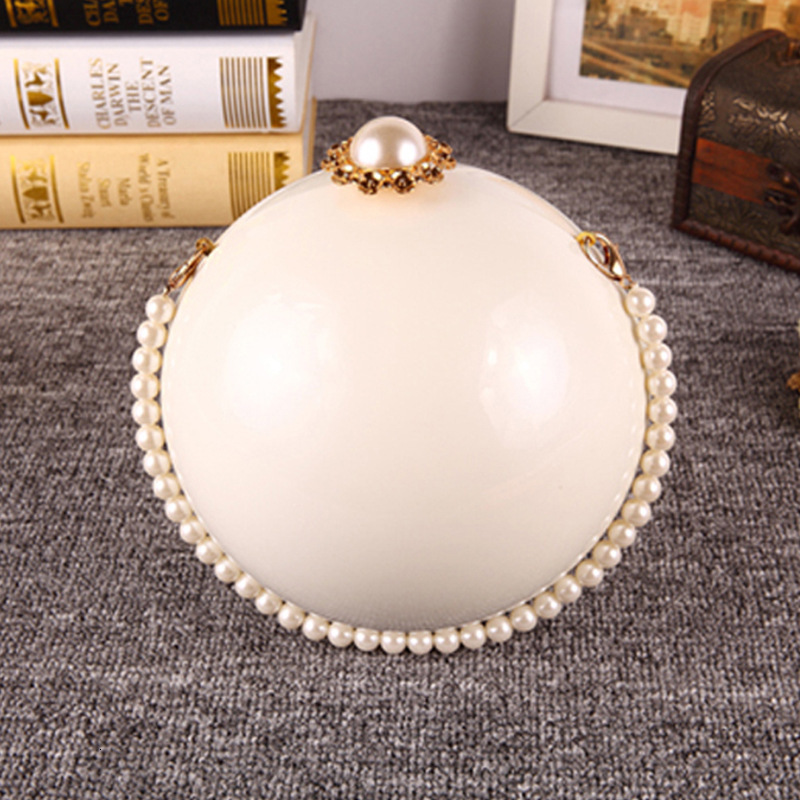 Large Handheld Pearl Banquet Makeup Women's Round Acrylic Hard Box Earth Diagonal Cross Bag Crystal Evening Bag