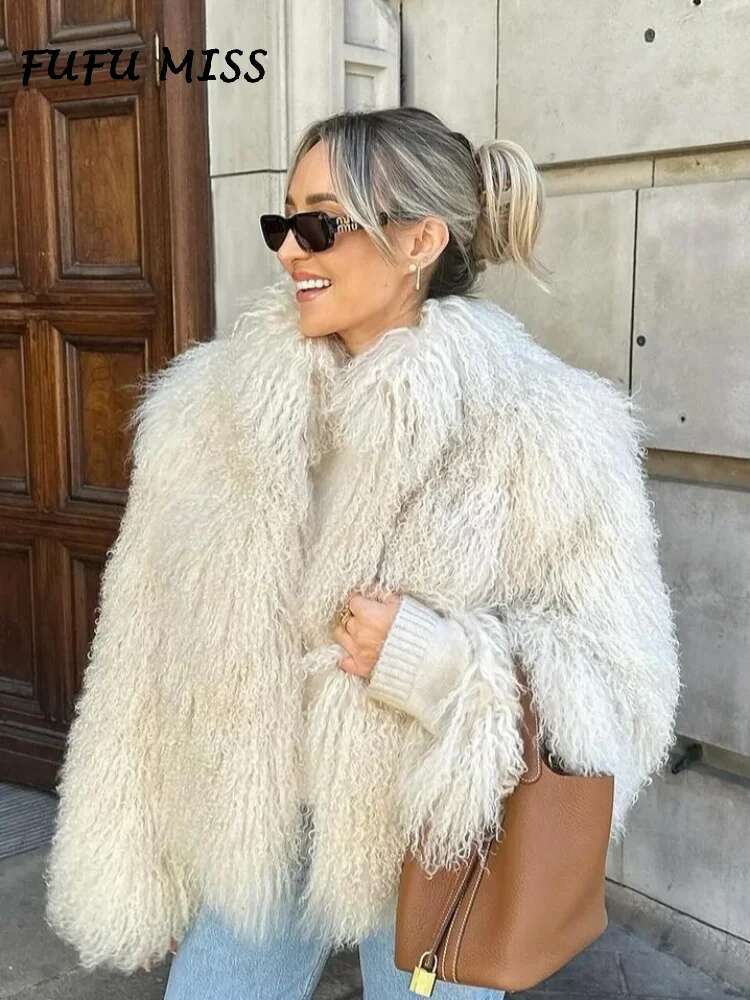 Fluffy Faux Fur Coat Women Solid Lapel Long Sleeve Loose Thicken Jacket Overcoats 2024 Winter Lady Fashion Warm Outwears