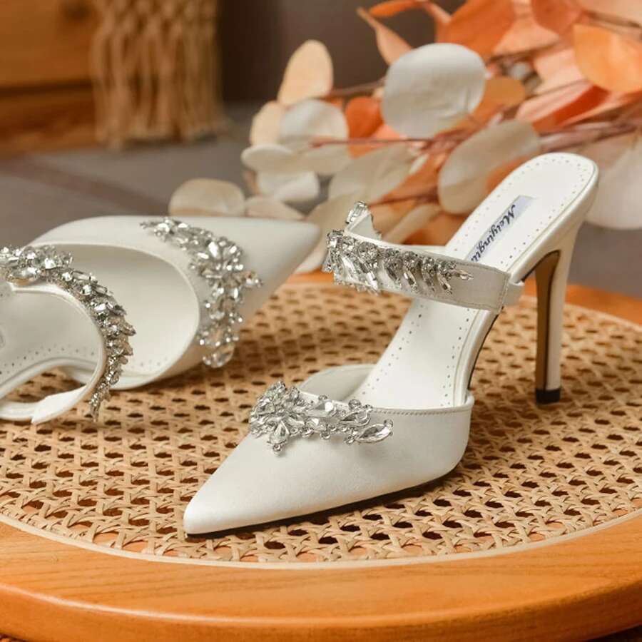 Women's High Heelstemperament Baotou Silk Wheat Ear Rhies Muller Semi-Trailer Pump Pointed Stiletto Sandals
