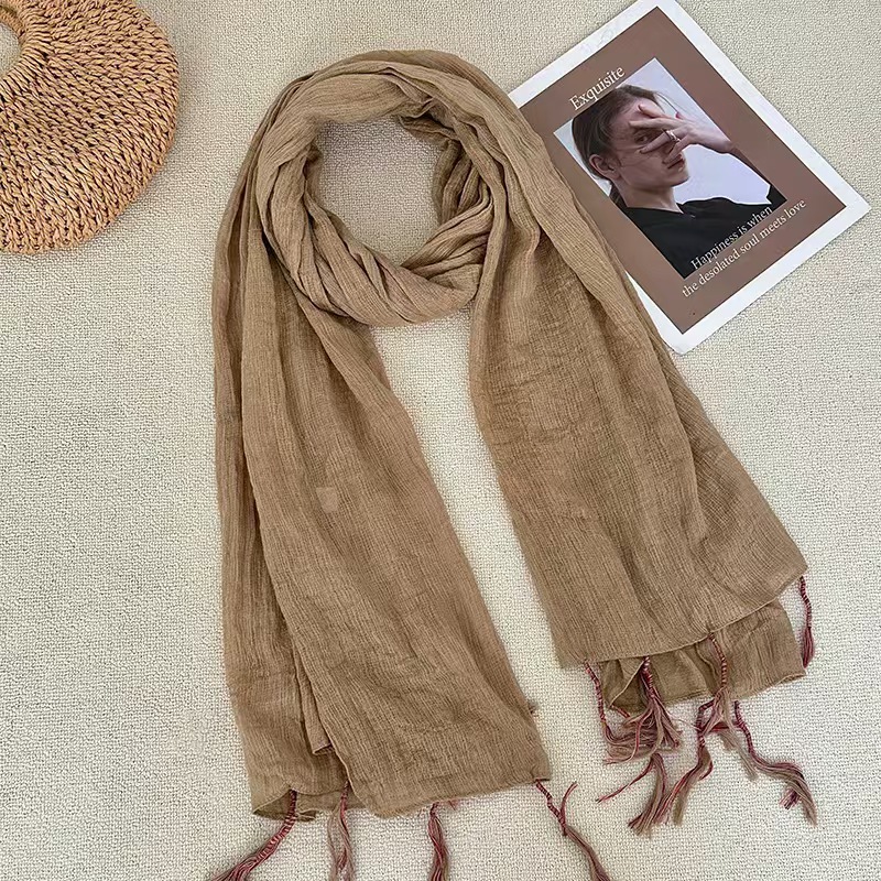 K120 Autumn and winter scarf 2024 new style high-end ethnic style hanging beard all-match literary cotton and linen neck scarf shawl wholesale