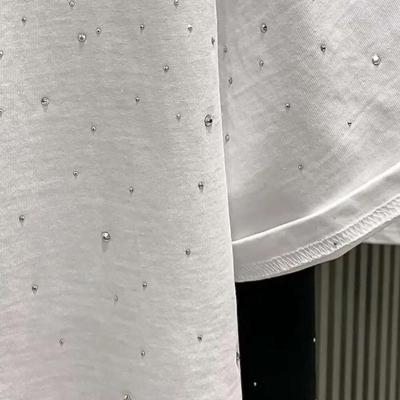 Couple T-Shirt Solid Color Rhie Decor Round Neck Short Sleeves Loose Pullover Mid Length Unisex Top Short-Sleeved Shirt