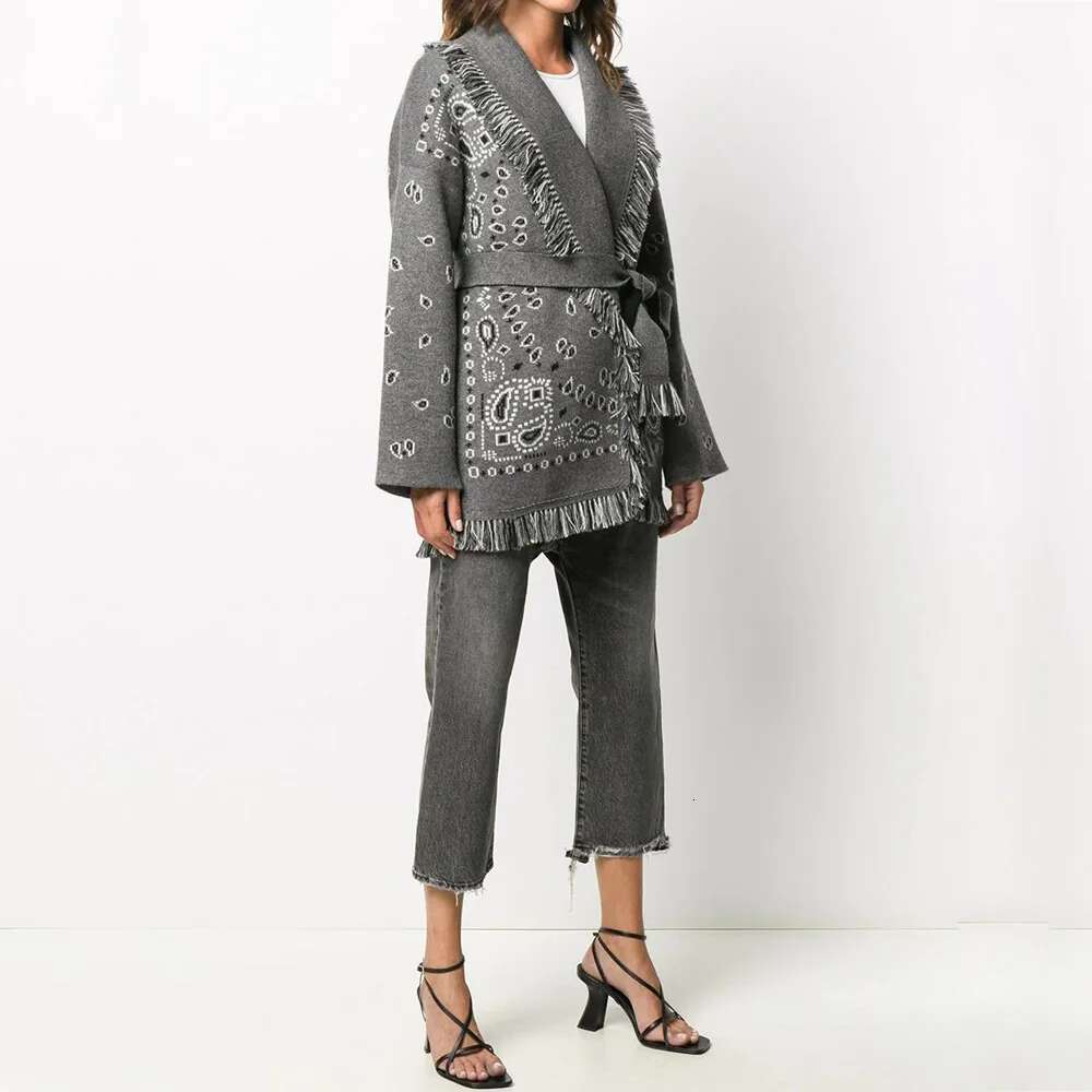 WQJGR High Quality Jacquard Cardigan Sweater Women Wool Cashmere Kniited Tassel Loose Full Sleeve Fashion Autumn Winter