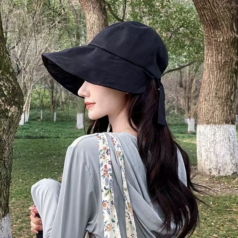 baseball cap Large brimmed women, summer face blocking, UV resistant shawl, sun for outdoor cycg, versatile ponytail basin hat