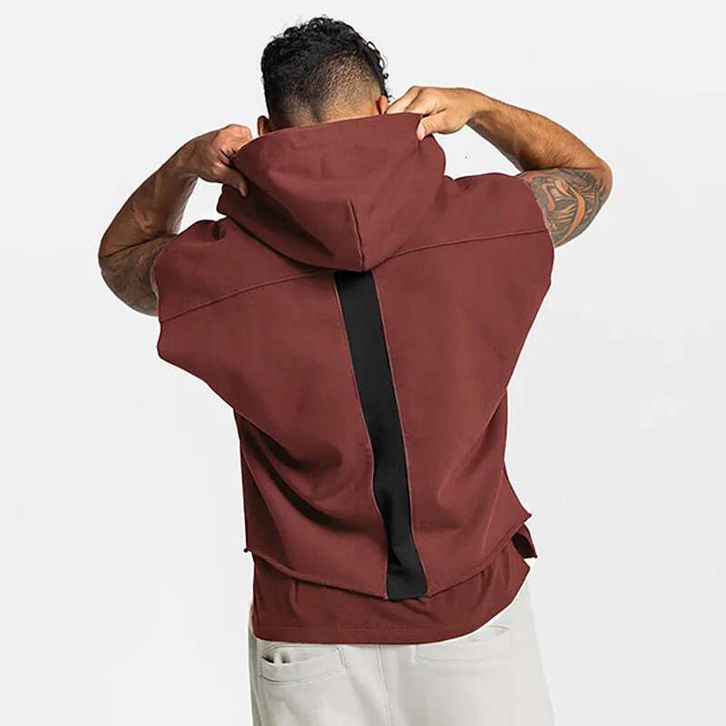 Mens Brand Gyms Clothing Bodybuilding Hooded Tank Top Cotton Sleeveless Vest Sweatshirt Fiess Workout Sportswear Tops Male