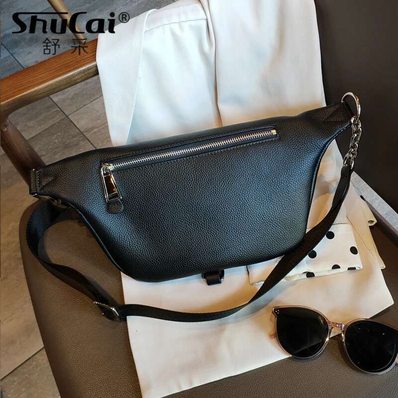 New Genuine Leather Chest Fashion Trend Multi-Function 2022 New Shoulder Small Wallet Black Crossbody Bag