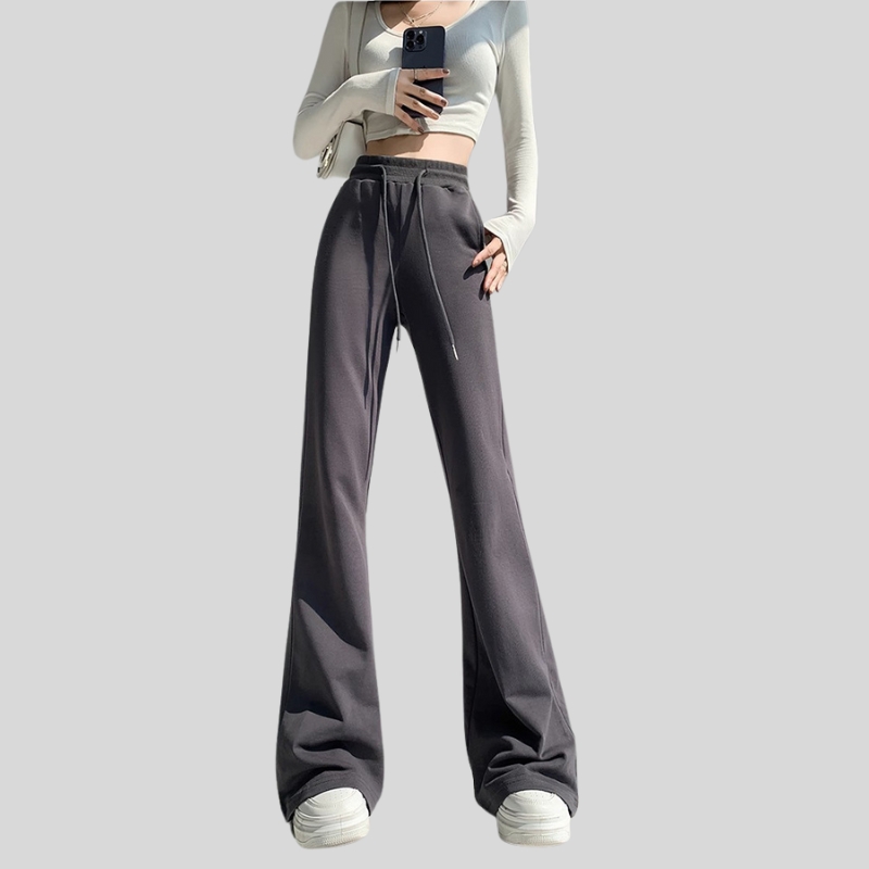 Gray American micro-flared pants women's spring new high-waisted and thin casual sweatpants drape straight wide-leg sweatpants