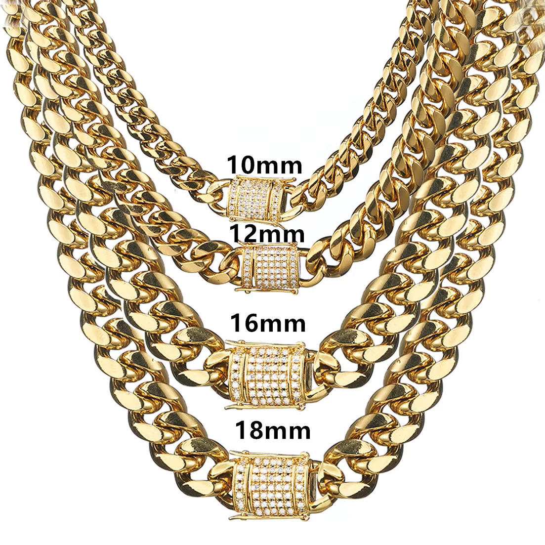 Factory Wholesale Hip Hop 316L Stainless Steel PVD Plating With CZ Diamond Cuban Link Chain