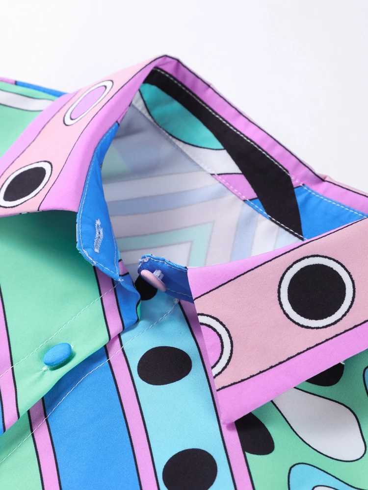 Urban Sexy Dresses Elegant Geometric Printed Womens Two Pieces Set Casual Lapel Collar Single-breasted Shirts Hip Package Skirt Lady Holiday Suit Y240