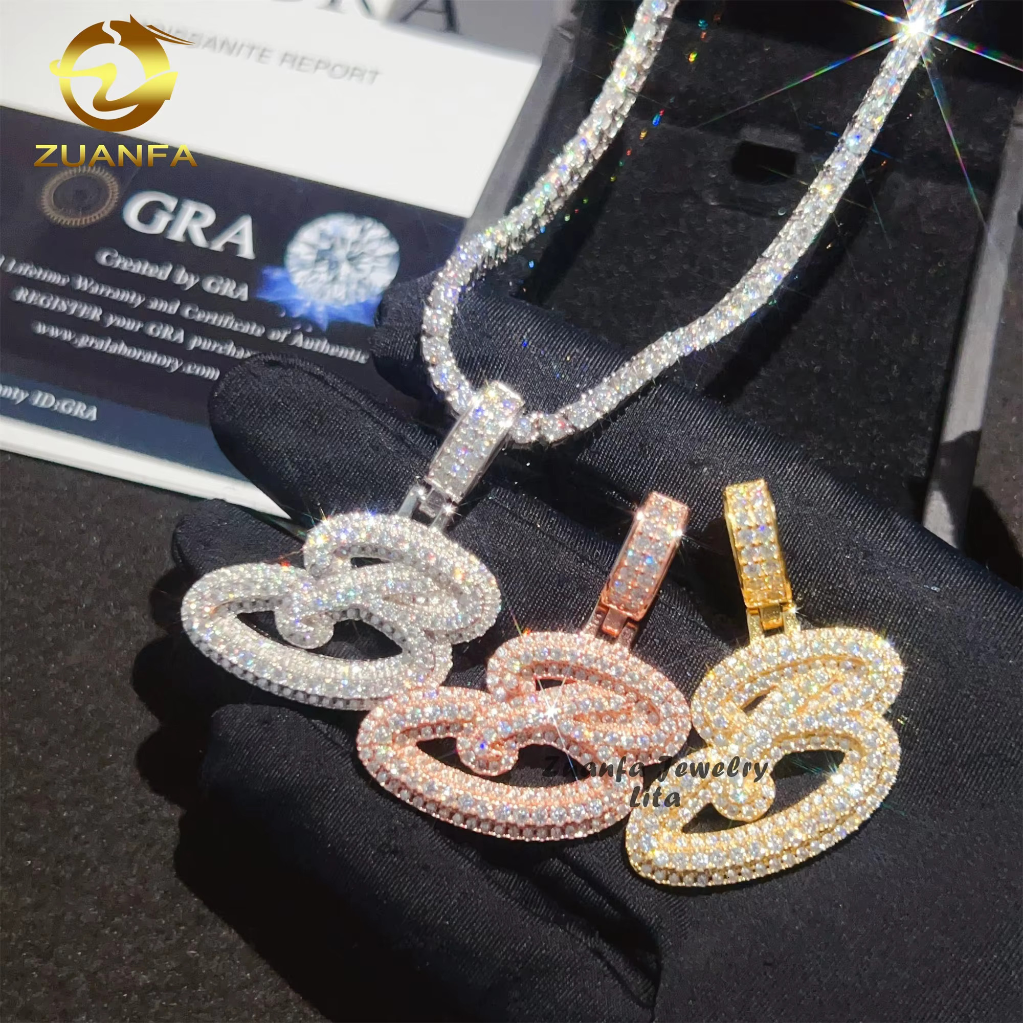 Hip Hop Jewelry Iced Out GRA Certificate 925 Sterling Silver Letter Custom Moissanite Pendant