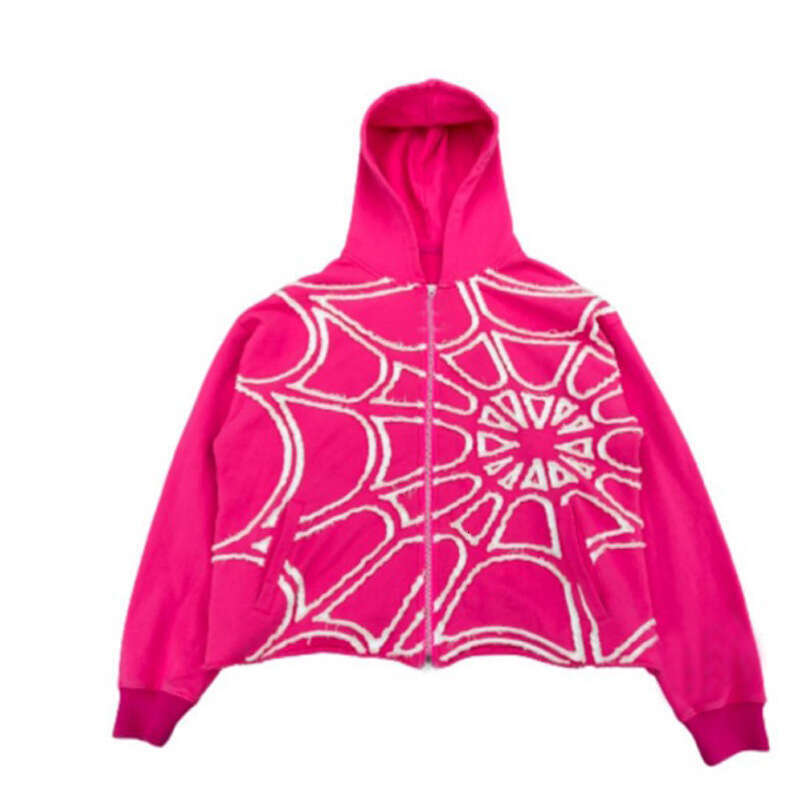 Wind autumn and winter spider print patchwork design loose zipper hooded trendy sports street unisex hoodie