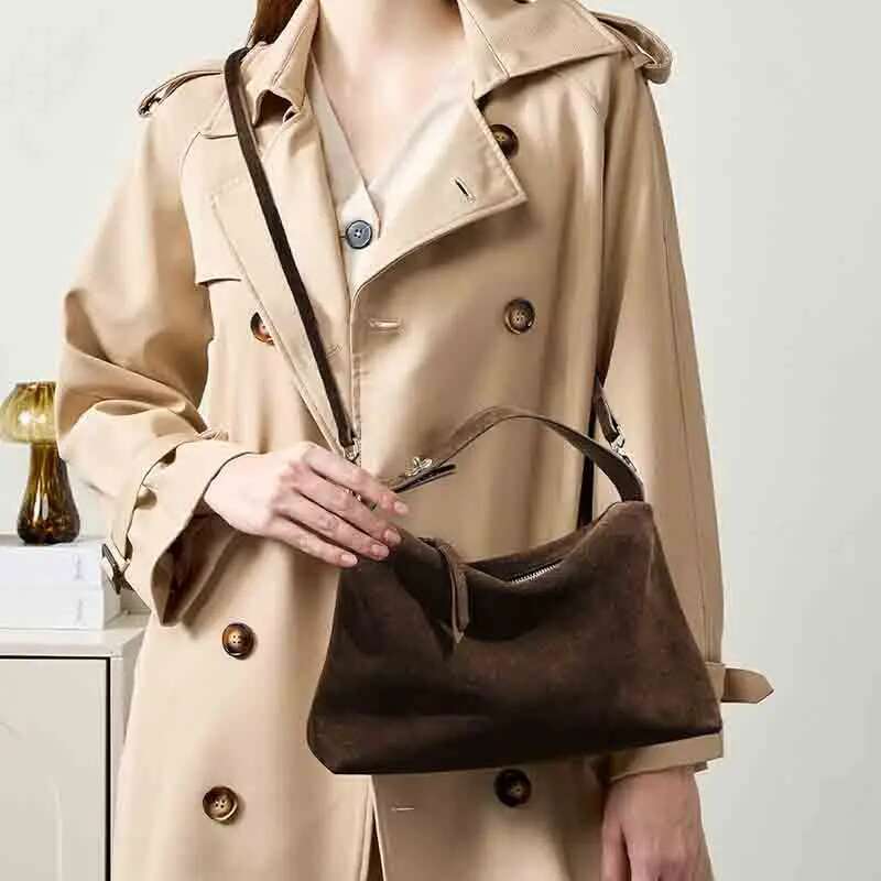 Women's Bags Women Faux Suede Shoulder Fashion Underarm Large Capacity Small Tote Zip Closure Vintage Commuting Chic Hobo Bag