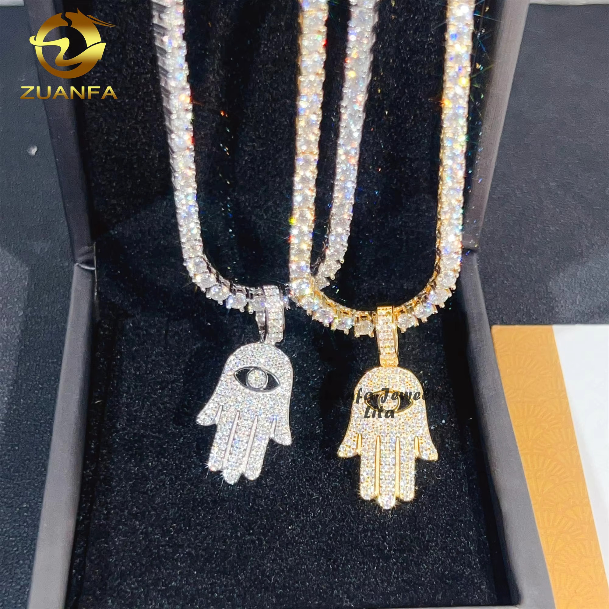 Factory Price Top Quality Charm 925 Sterling Silver Iced Out Hamsa Moissanite Hip Hop Pendant