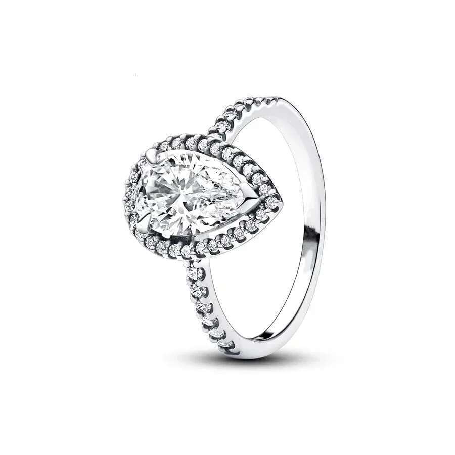 NEW 925 Sterling Silver Pretty Sparking Asymmetrical Herbarium Cluster Band Pear Halo Timeless Crossover Dual Band Ring Gifts
