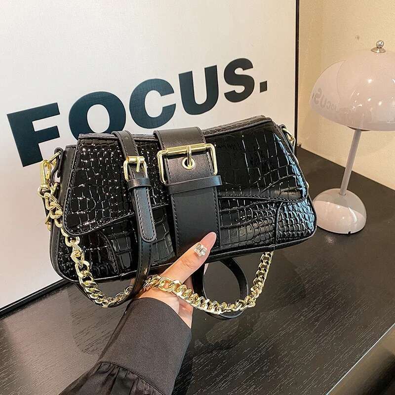 Purple Shoulder For Women Brand Designer Handbag And Purse Crocodile Pattern Leather Underarm Crossbody Bag