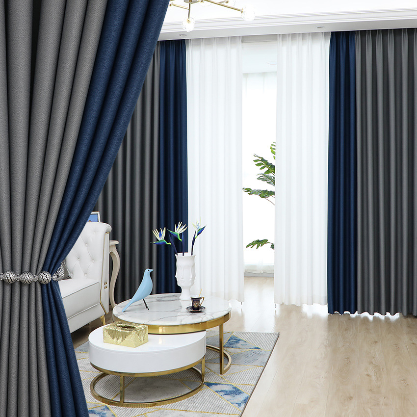 T0381 Double-sided linen high blackout curtains sunscreen soundproof Chinese style living room bedroom cotton and linen splicing finished curtain