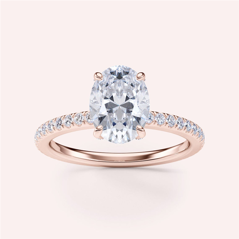 Jewelry Real Gold 2.5 Carat Oval Ice Cut Luxuery Hiden Halo Engagment Lab Grown Diamond IGI Certificate Ring For Women Wedding Band Ring