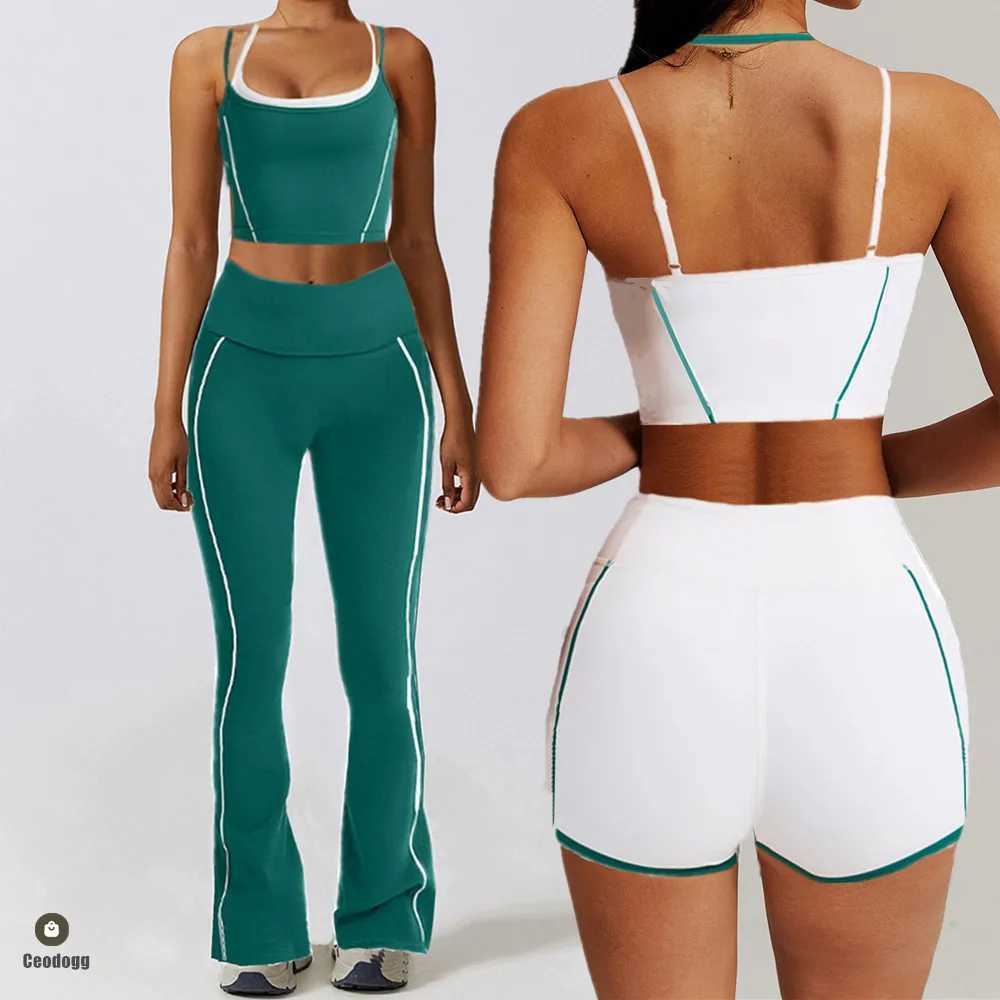 Women's Tracksuits 1/2PCS set nude flight exercise set womens track and field clothes gym push ups fitness running exercise clothes sports bra le