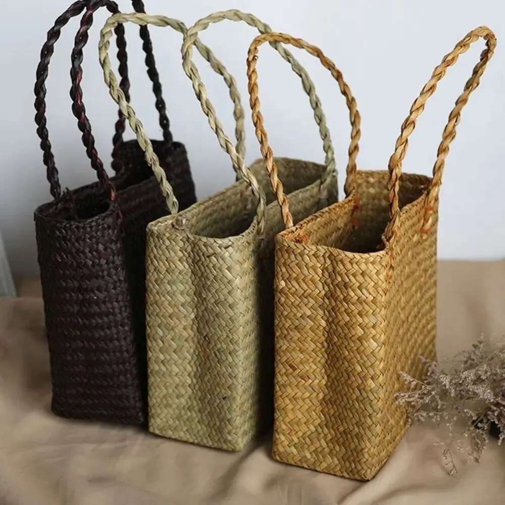 Basket Straw Tote For Women Rattan Handmade Beach Hand Bags Ladies Bamboo Woven Holiday Shoulder Bag