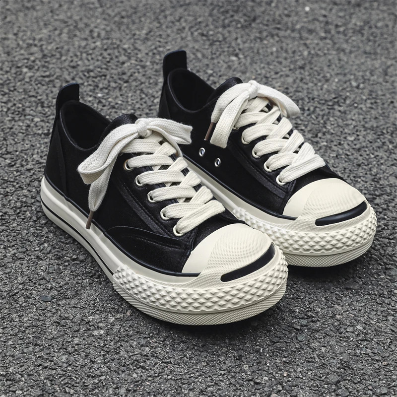 European Style Niche Super Cracked Pu Leather Wide Version Big Toe Skateboard Shoes Mens Retro Open Smile Thick-Soled Casual Shoes Vulcanized Shoes 25