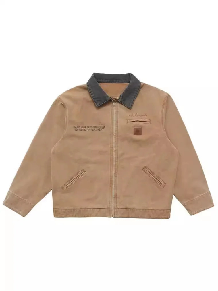 Retro canvas Detroit hunting jacket with thick cotton pockets and a lapel zipper suitable for mens autumn season 250313