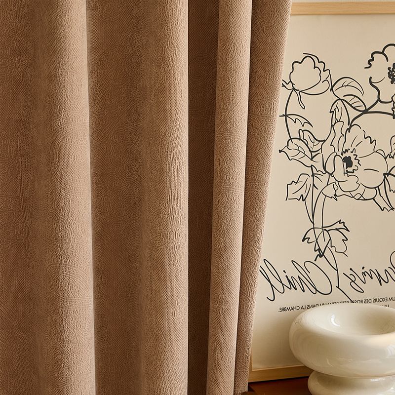 T400 Pure color thick double-sided linen curtain cloth wholesale living room bedroom sound insulation noise reduction blackout custom curtain finished