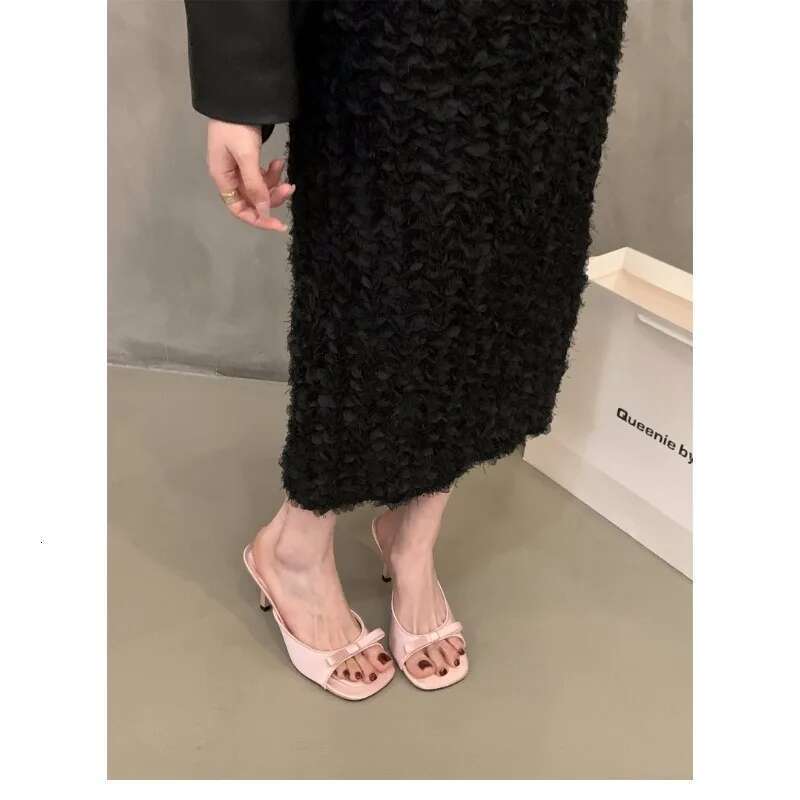 Slippers Summer Fashion Butterfly-knot Satin Women Slipper Slip On Ladies Sandal Thin High Heel Outdoor Dress Slides Shoes