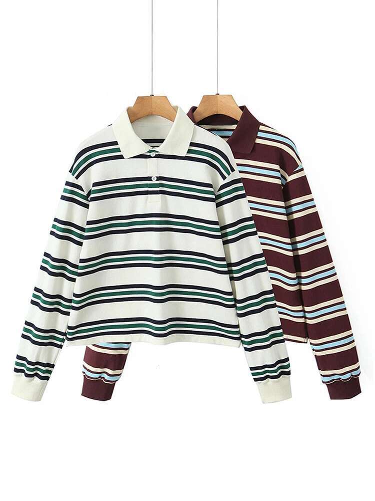 Fashion Stripe Women's T-Shirt Casual Long Sleeve Female All Match Polo Shirt 2025 Spring New Ladies Loose Tops High Street