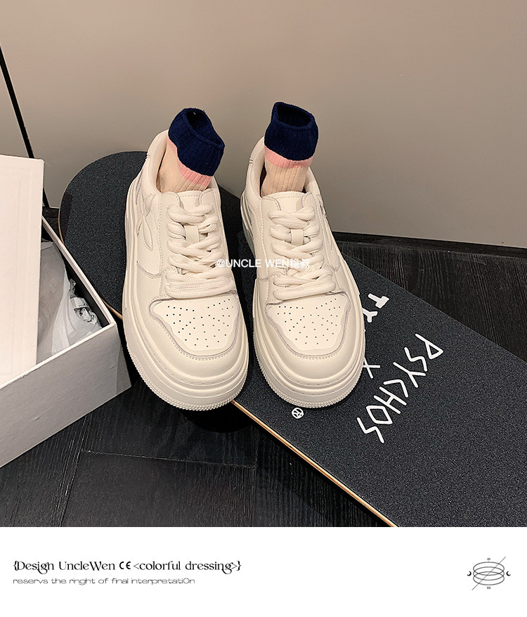 2025 Spring And Summer New Thick White Shoes Fashion Designer Trendy Board Shoes Advanced Light Luxury Simple Leather Outdoor Sports Shoes Skateboardi